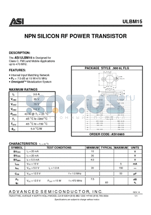 ASI10905 datasheet - NPN SILICON RF POWER TRANSISTOR