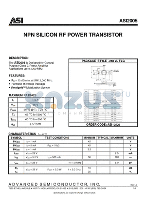 ASI2005 datasheet - NPN SILICON RF POWER TRANSISTOR