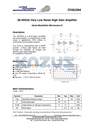 CHA2394 datasheet - 36-40GHz Very Low Noise High Gain Amplifier