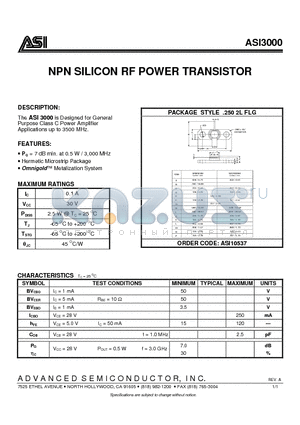 ASI3000 datasheet - NPN SILICON RF POWER TRANSISTOR