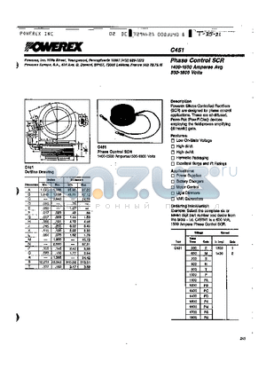 C451PA1 datasheet - Phase Control SCR 1400-1500 Amperes Avg 500-1800 Volts