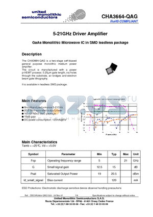 CHA3664-QAG datasheet - 5-21GHz Driver Amplifier