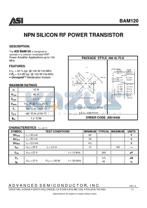 ASIBAM120 datasheet - NPN SILICON RF POWER TRANSISTOR