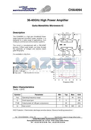 CHA4094 datasheet - 36-40GHz High Power Amplifier