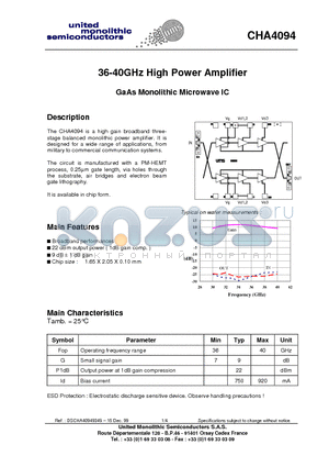 CHA4094-99F/00 datasheet - 36-40GHz High Power Amplifier