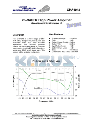 CHA4042-99F/00 datasheet - 23-34GHz High Power Amplifier