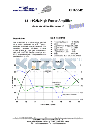 CHA5042 datasheet - 13-16GHz High Power Amplifier