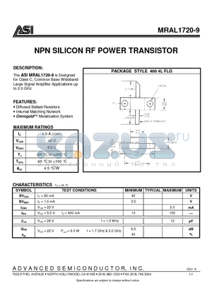 ASIMRAL1720-9 datasheet - NPN SILICON RF POWER TRANSISTOR