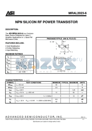 ASIMRAL2023-6 datasheet - NPN SILICON RF POWER TRANSISTOR
