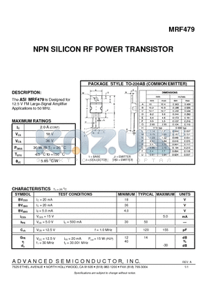 ASIMRF479 datasheet - NPN SILICON RF POWER TRANSISTOR