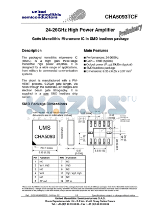CHA5093TCF datasheet - 24-26GHz High Power Amplifier