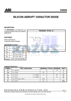 ASIS3028 datasheet - SILICON ABRUPT VARACTOR DIODE