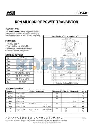 ASISD1441 datasheet - NPN SILICON RF POWER TRANSISTOR