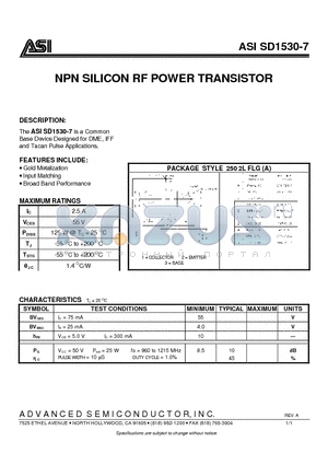 ASISD1530-7 datasheet - NPN SILICON RF POWER TRANSISTOR