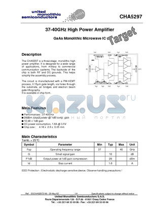 CHA5297-99F/00 datasheet - 37-40GHz High Power Amplifier