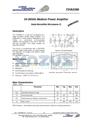 CHA5390 datasheet - 24-30GHz Medium Power Amplifier