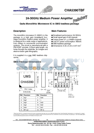 CHA5390TBF datasheet - 24-30GHz Medium Power Amplifier