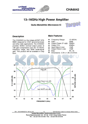 CHA6042 datasheet - 13-16GHz High Power Amplifier