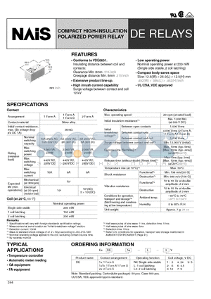 DE1A-L2-3 datasheet - COMPACT HIGH-INSULATION POLARIZED POWER RELAY