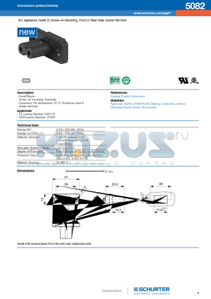 5082-H-ABC0-D-E datasheet - IEC Appliance Outlet D, Screw-on Mounting, Front or Rear Side, Solder Terminal