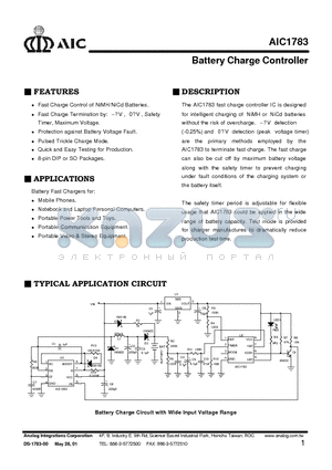 AIC1783CS datasheet - Battery Charge Controller