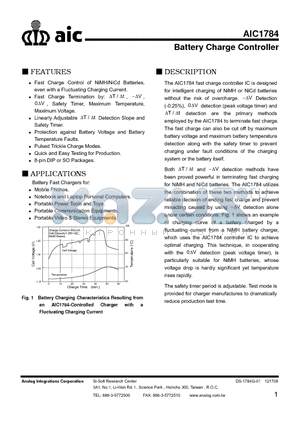 AIC1784 datasheet - Battery Charge Controller