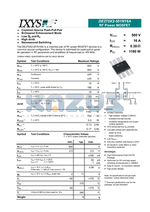 DE275X2-501N16A datasheet - RF Power MOSFET