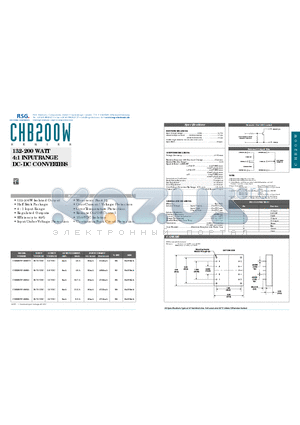 CHB200W-48S12 datasheet - 132-200 WATT 4:1 INPUT RANGE DC-DC CONVERTERS