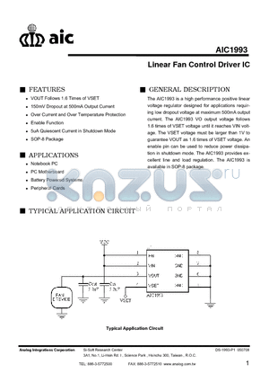 AIC1993 datasheet - Linear Fan Control Driver IC