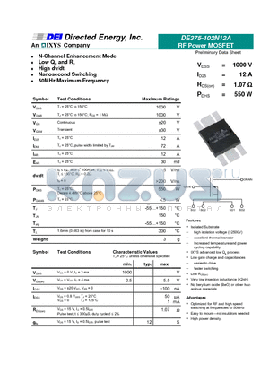 DE375-102N12A datasheet - RF POWER MOSFET