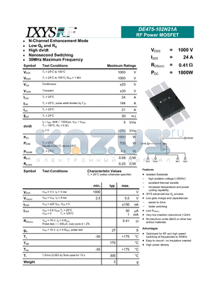 DE475-102N21A datasheet - RF Power MOSFET