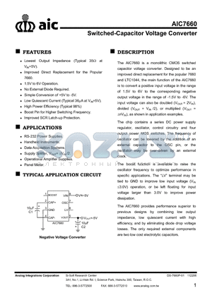 AIC7660 datasheet - Switched-Capacitor Voltage Converter