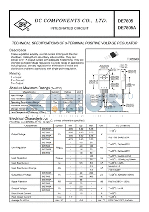 DE7805A datasheet - TECHNICAL SPECIFICATIONS OF 3-TERMINAL POSITIVE VOLTAGE REGULATOR