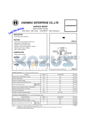 CHBD3004BPT datasheet - SWITCHING DIODE