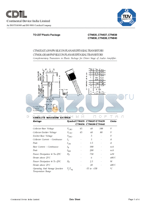 CTN640 datasheet - Complementary Transistors in Plastic Package for Driver Stage of Audio Amplifier