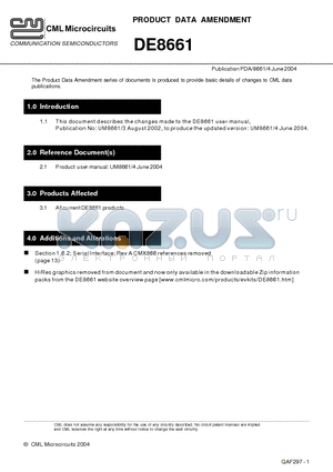 DE8661 datasheet - The Product Data Amendment series of documents