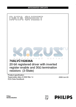 74ALVC162836ADGG datasheet - 20-bit registered driver with inverted register enable and 30ohm termination resistors 3-State