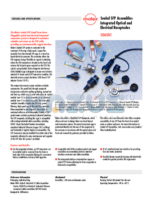 106501-3000 datasheet - Sealed SFP Assemblies Integrated Optical and Electrical Receptacles