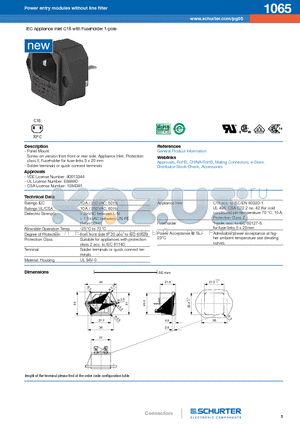 1065 datasheet - IEC Appliance Inlet C18 with Fuseholder 1-pole