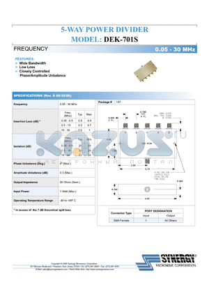 DEK-701S datasheet - 5-WAY POWER DIVIDER MODEL