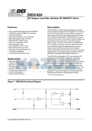 DEIC420 datasheet - 20 Ampere Low-Side Ultrafast RF MOSFET Driver