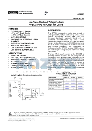 DEM-OPA-SOT-1A datasheet - Low-Power, Wideband, Voltage-Feedback OPERATIONAL AMPLIFIER with Disable