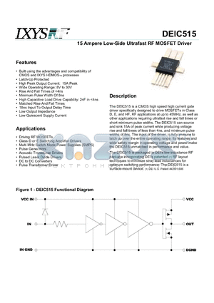 DEIC515 datasheet - 15 Ampere Low-Side Ultrafast RF MOSFET Driver