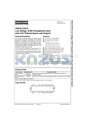 74ALVC16373GX datasheet - Low Voltage 16-Bit Transparent Latch with 3.6V Tolerant Inputs and Outputs