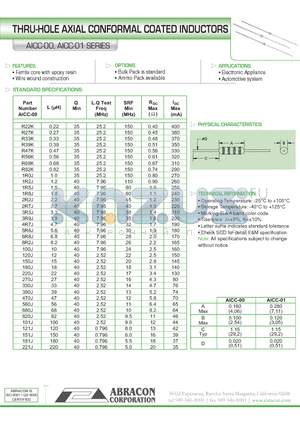 AICC-01 datasheet - THRU-HOLE AXIAL CONFORMAL COATED INDUCTORS