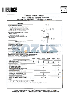 1N4933 datasheet - FAST SWITCHING PLASTIC RECTIFIER VOLTAGE - 50 to 600 Volts CURRENT - 1.0 Ampere