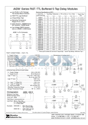 AIDM-15J datasheet - AIDM Series FAST / TTL Buffered 5-Tap Delay Modules