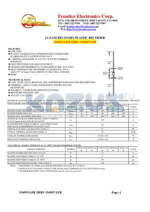 1N4933-LFR datasheet - 1A FAST RECOVERY PLASTIC RECTIFIER