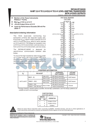 74ALVC164245ZQLR datasheet - 16-BIT 2.5-V 3.3-V 3.3V TO 5-V LEVEL-SHIFTING TRANSCEIVER