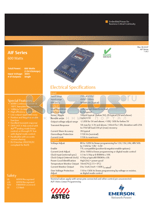 AIF datasheet - 600W Continuous power at 100`C baseplate temperature